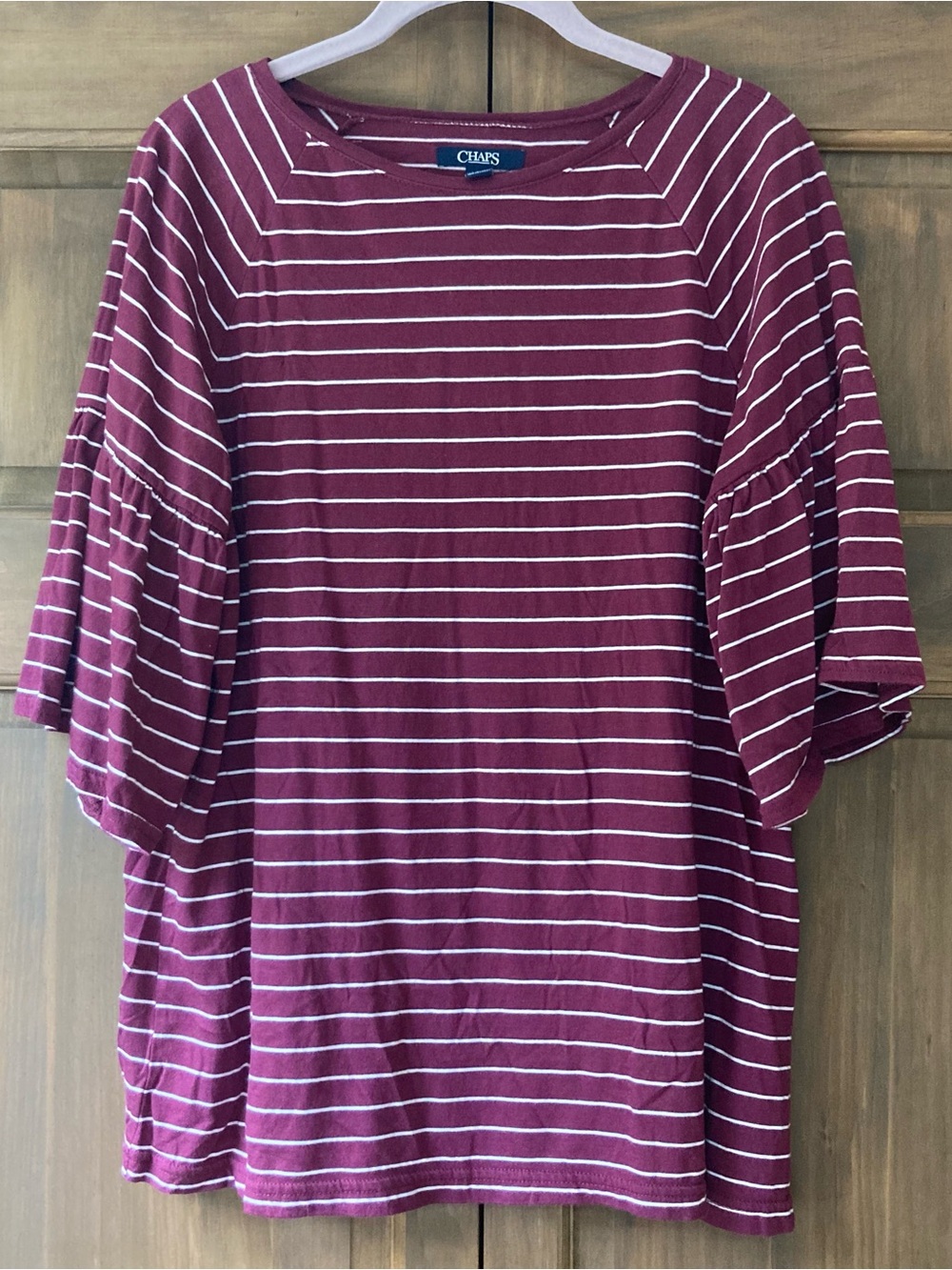 Chaps Maroon & White Striped Top Large